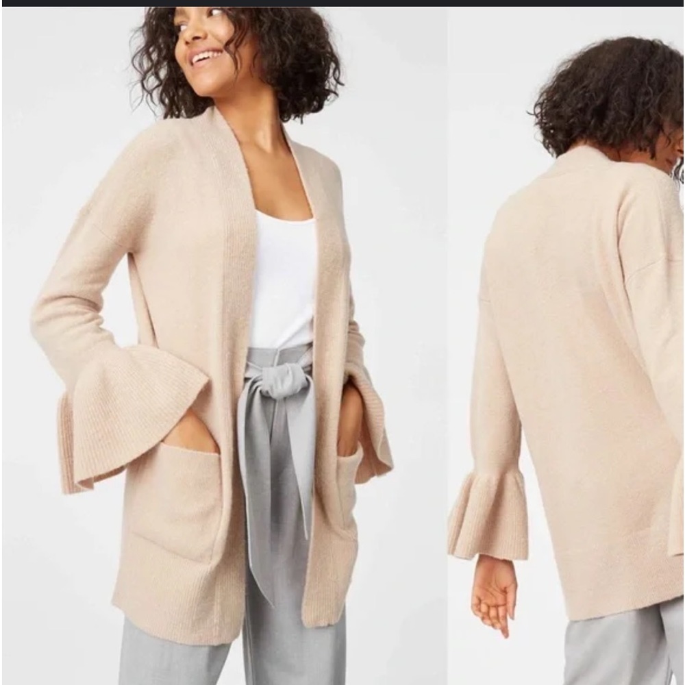 Club Monaco beige wool blend Italian yarn bell sleeves sweater cardigan size XS